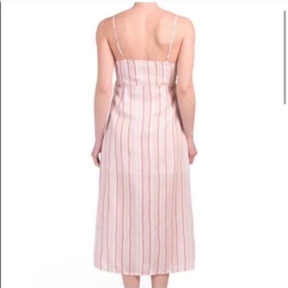 MorrisDay The Label L Pink Striped Midi Dress Spaghetti Strap Keyhole Tie Bust - Picture 2 of 16